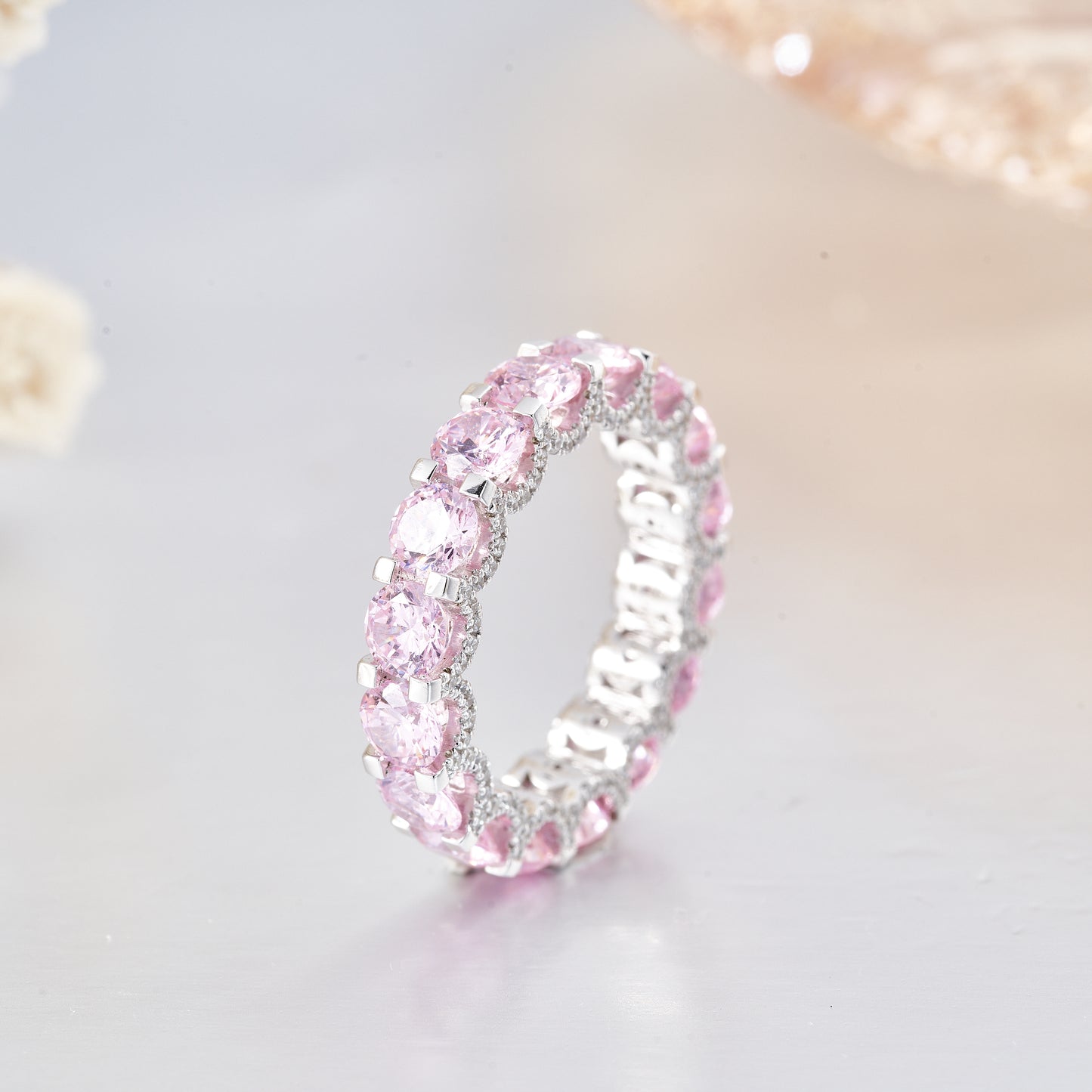 Pink Moissanite Eternity Wedding Band for Women 4.6CT