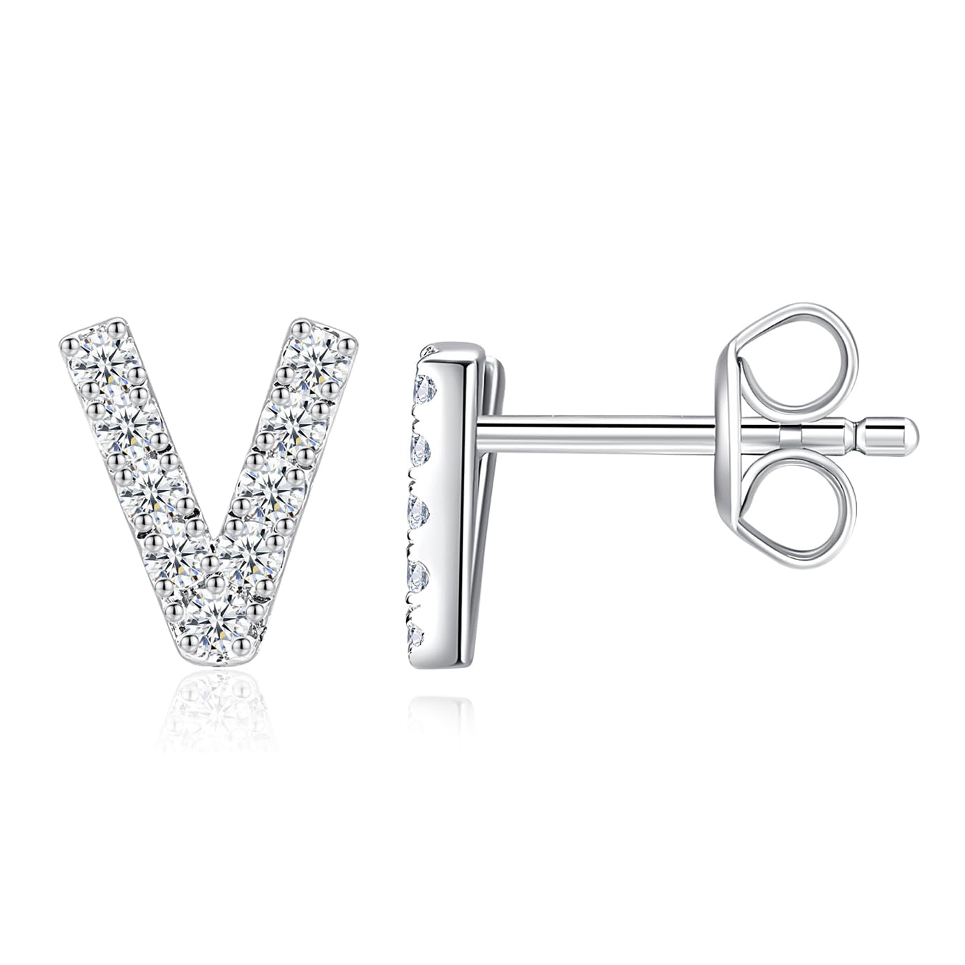 Moissanite Initial Letter Stud Earrings for Women in Silver