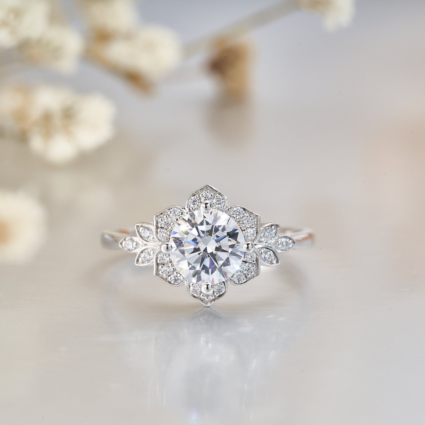 Moissanite Cluster FLower Engagement Ring for Women 1CT