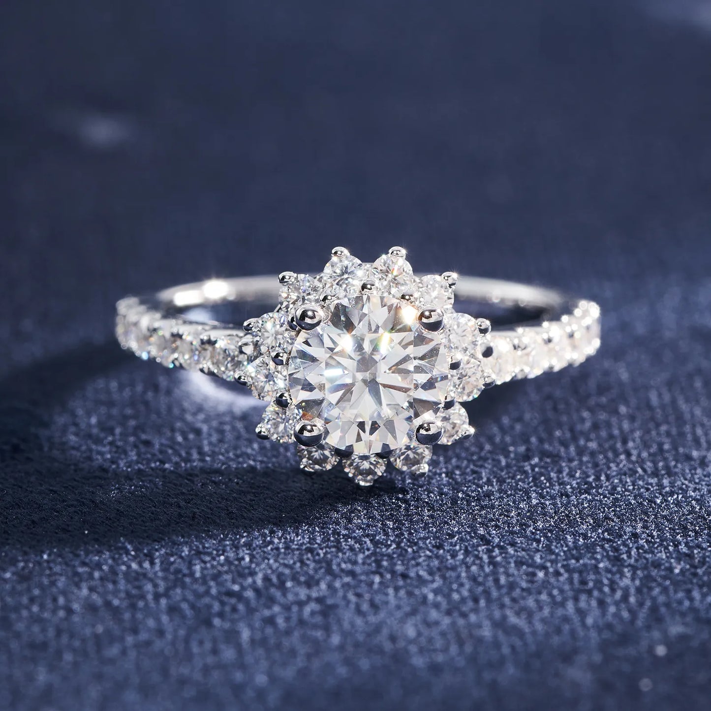 Moissanite Flower Halo Engagement Rings for Women 1.64CT