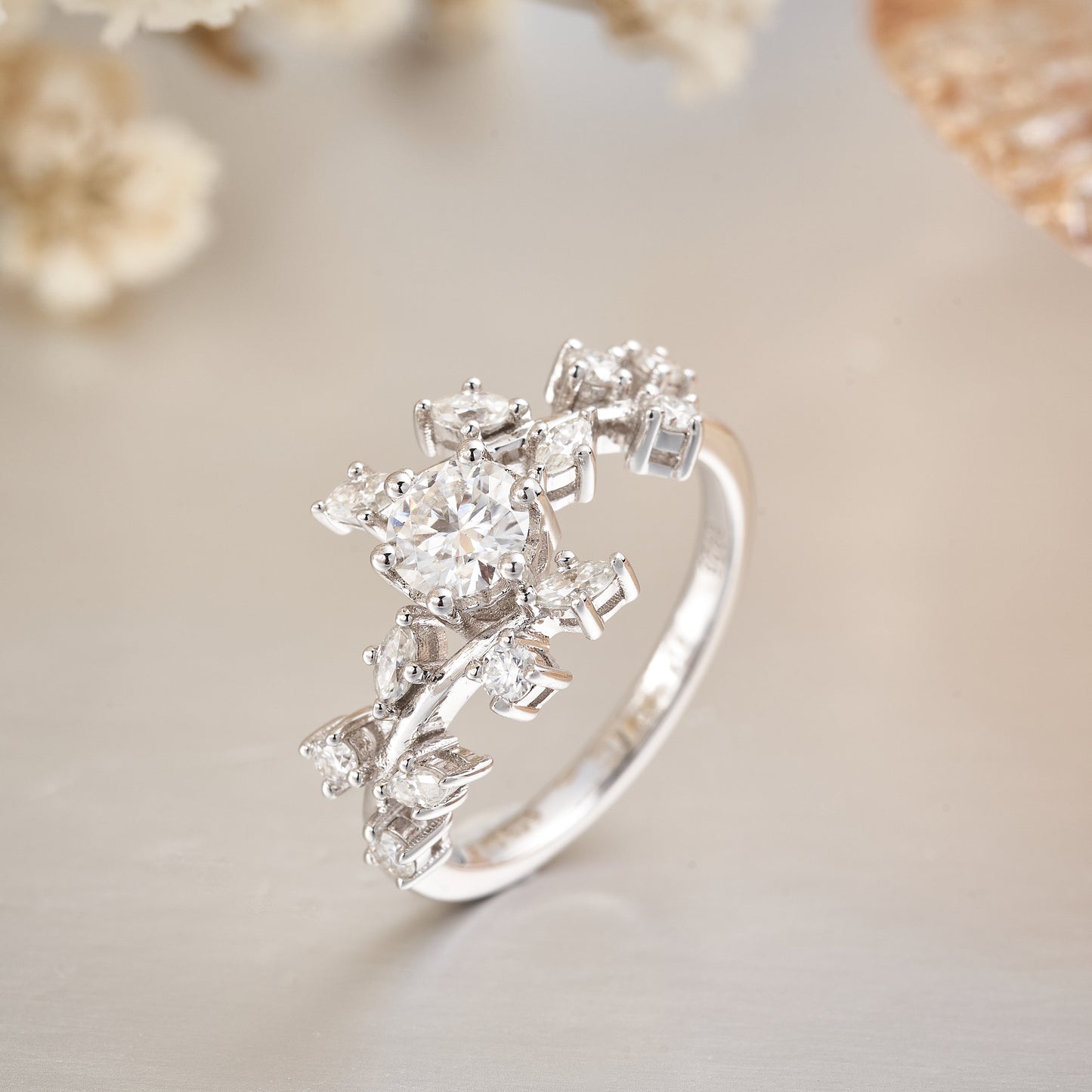 0.5CT Moissanite Nature-Inspired Leaf Bypass Engagement Ring for Women