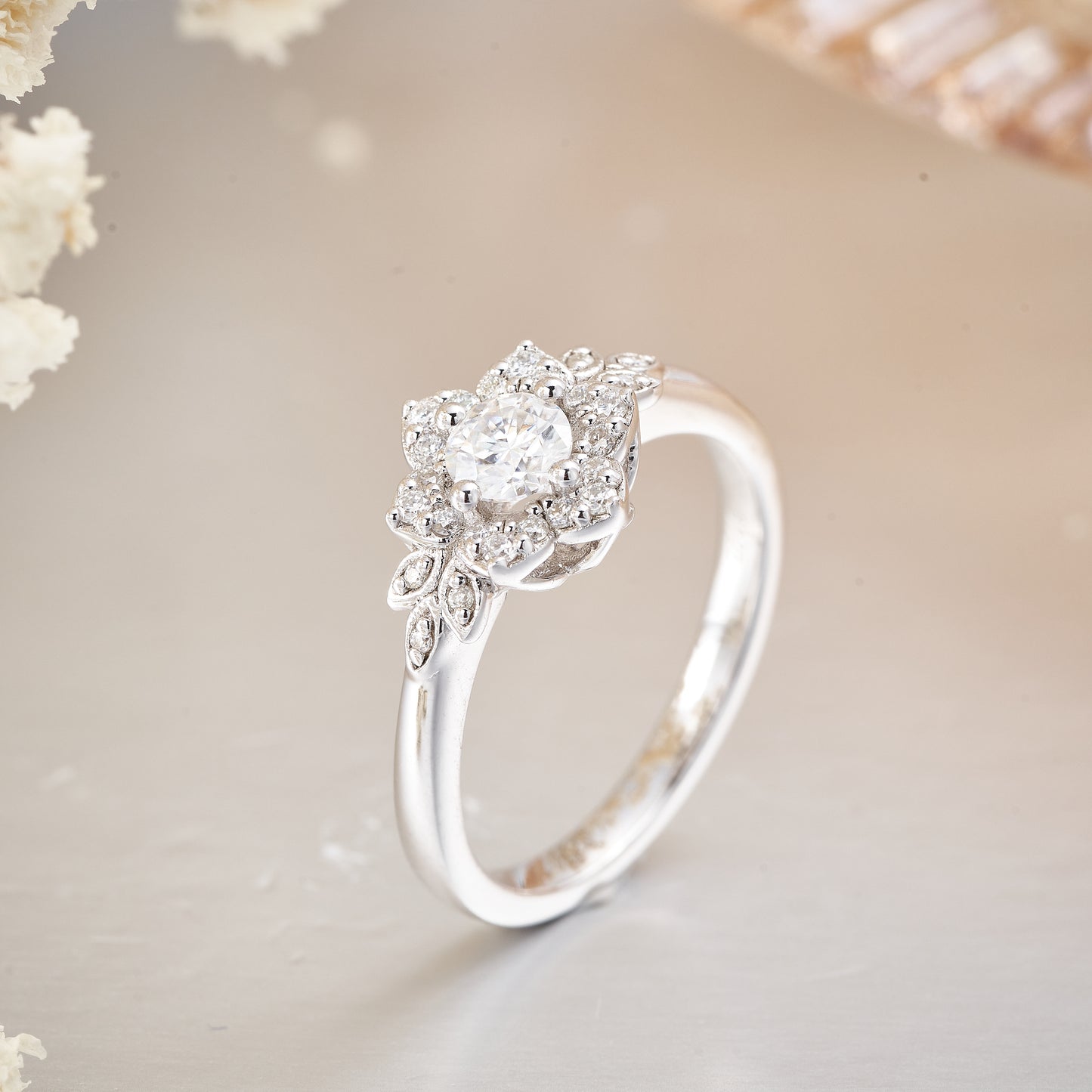 Moissanite Cluster FLower Engagement Ring for Women 1CT