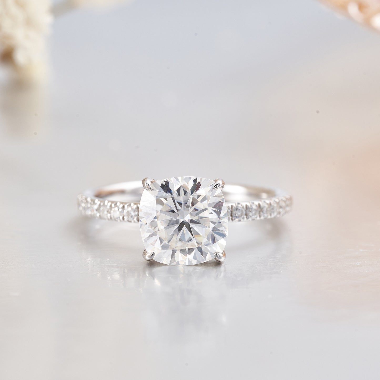 Cushion Cut Hidden Halo Moissanite Rings for Women 2.5CT