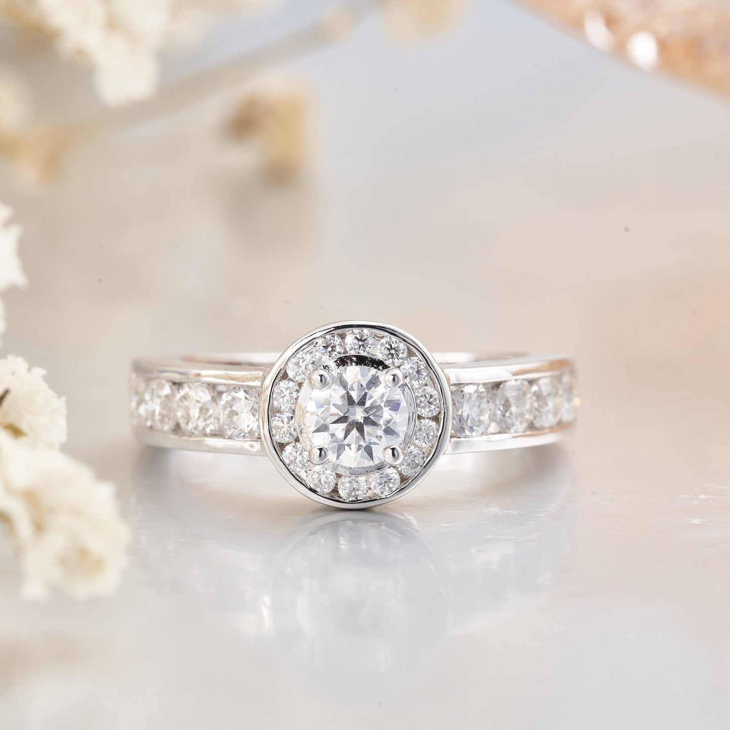 Moissanite Halo Bezel Setting Small Engagement Ring 0.5CT