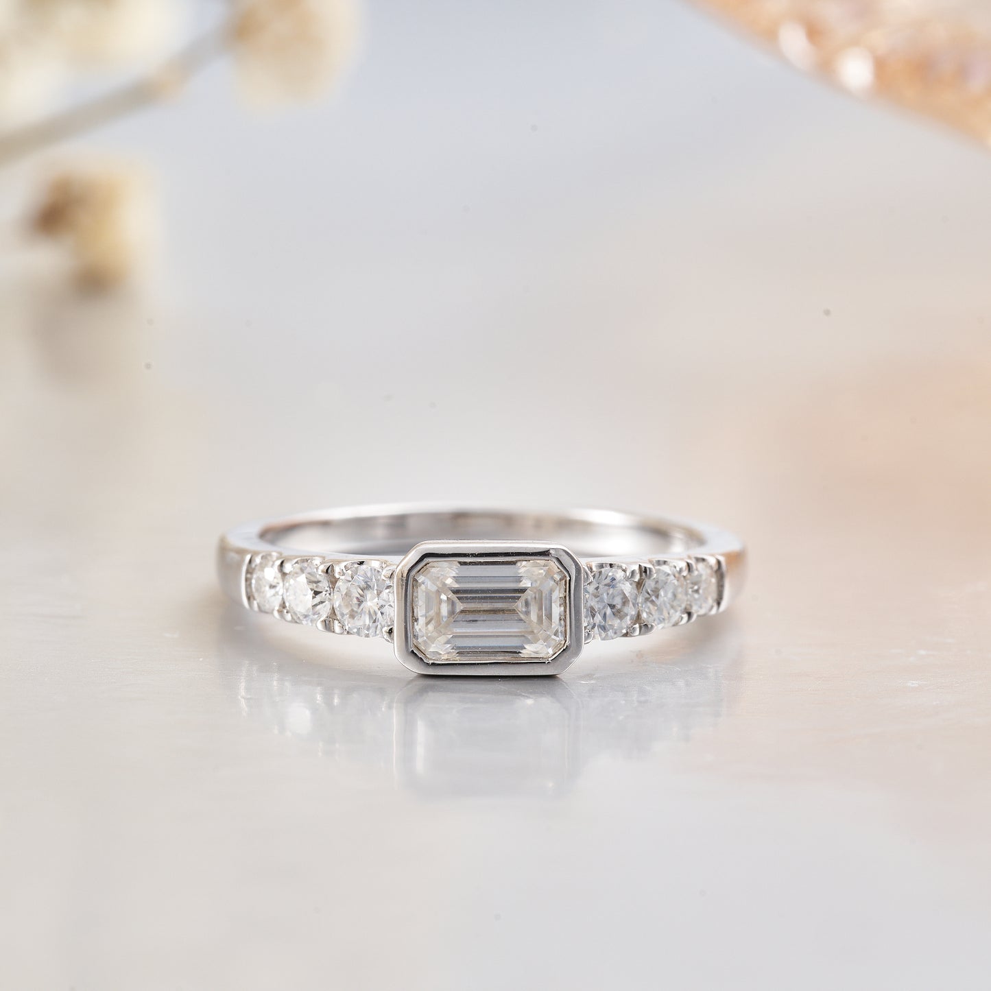 Moissanite Emerald Cut Promise Wedding Engagement Ring