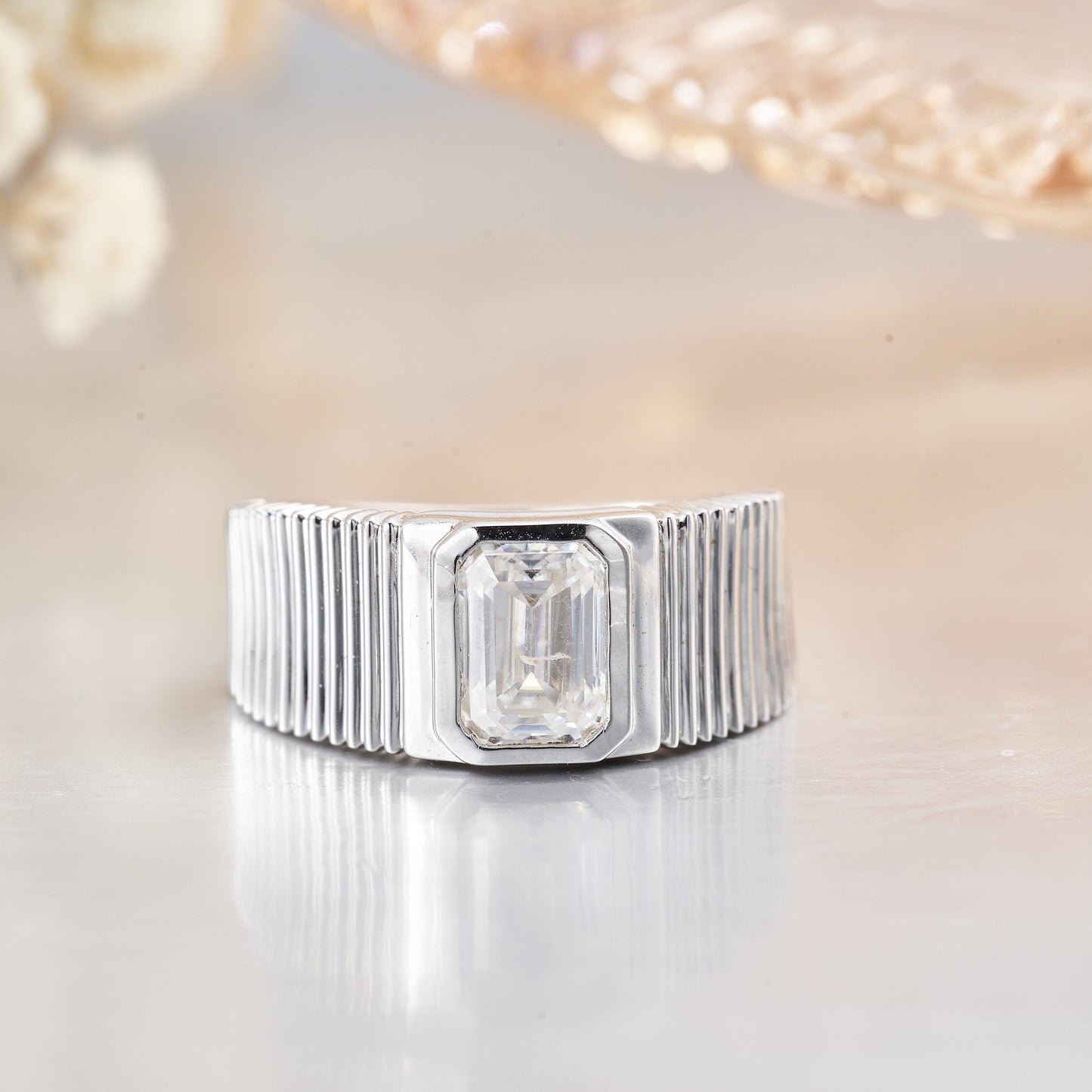 1CT Moissanite Emerald Cut Engagement Ring for Women