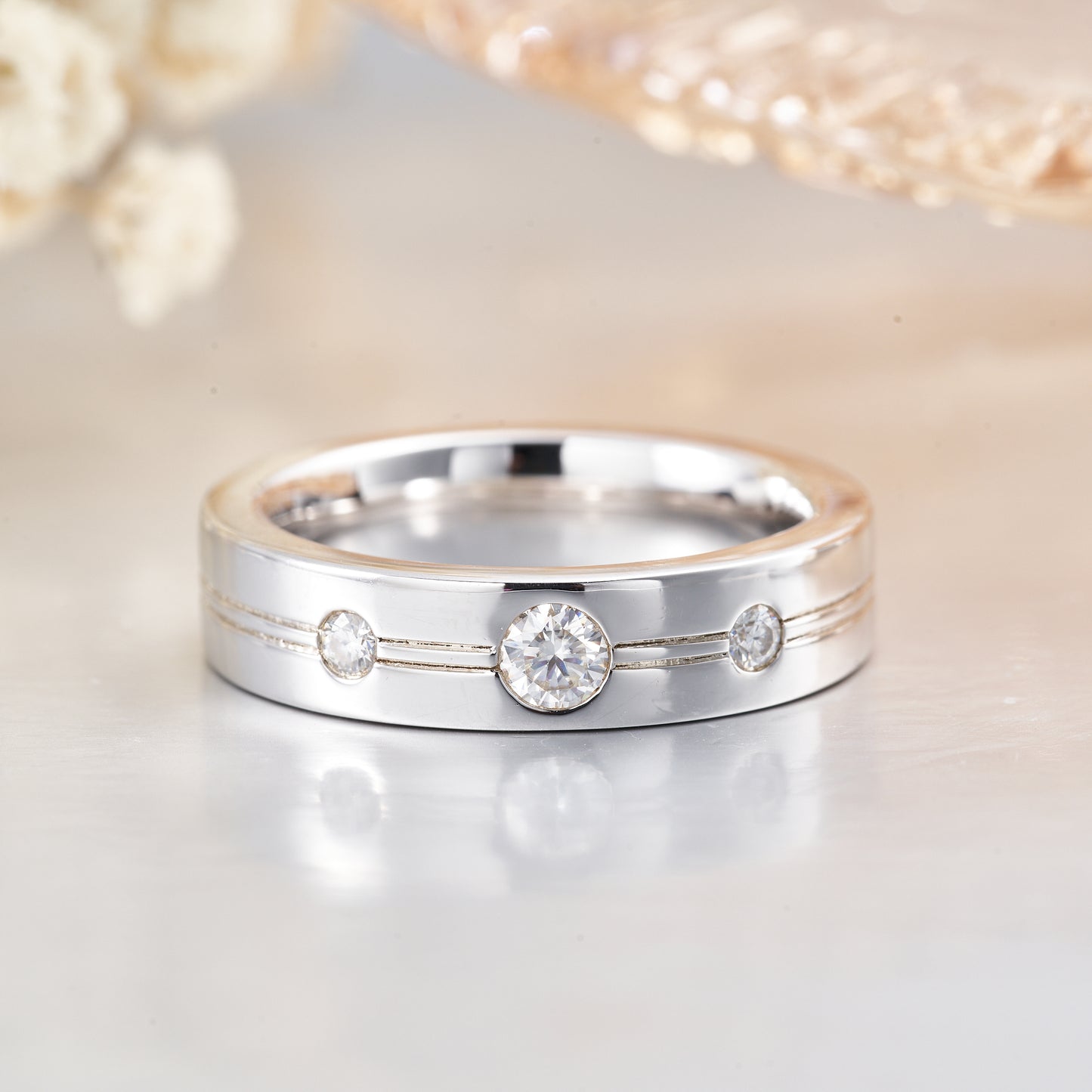 Moissanite Love Ring Half Eternity Band Ring in Silver