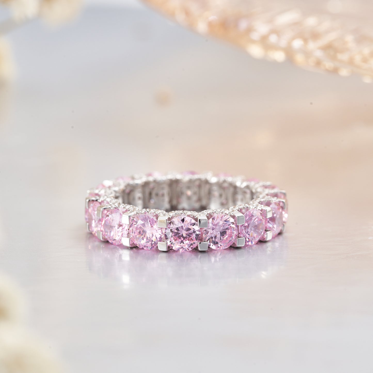 Pink Moissanite Eternity Wedding Band for Women 4.6CT