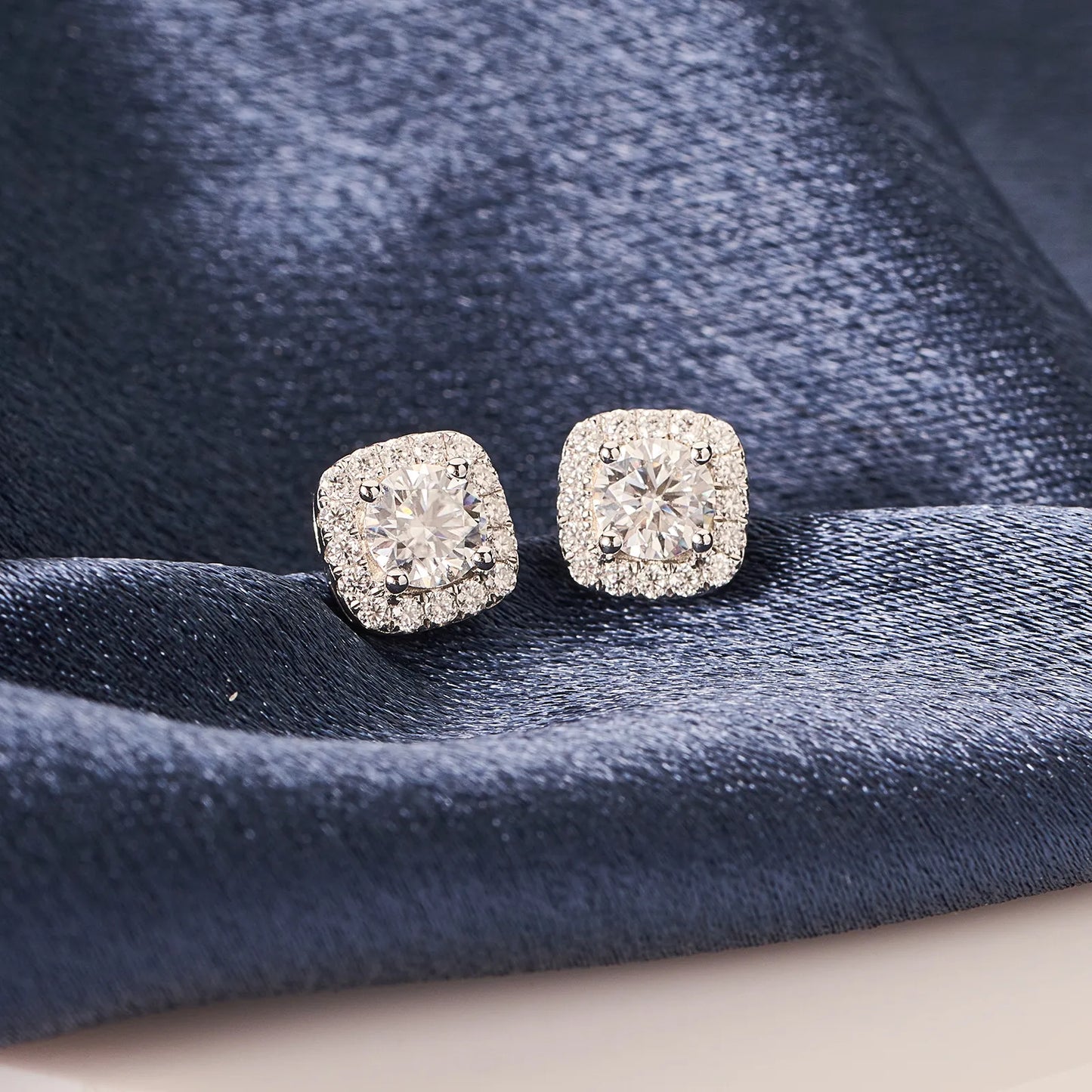 Moissanite Square Halo Stud Earrings for Women 1CT