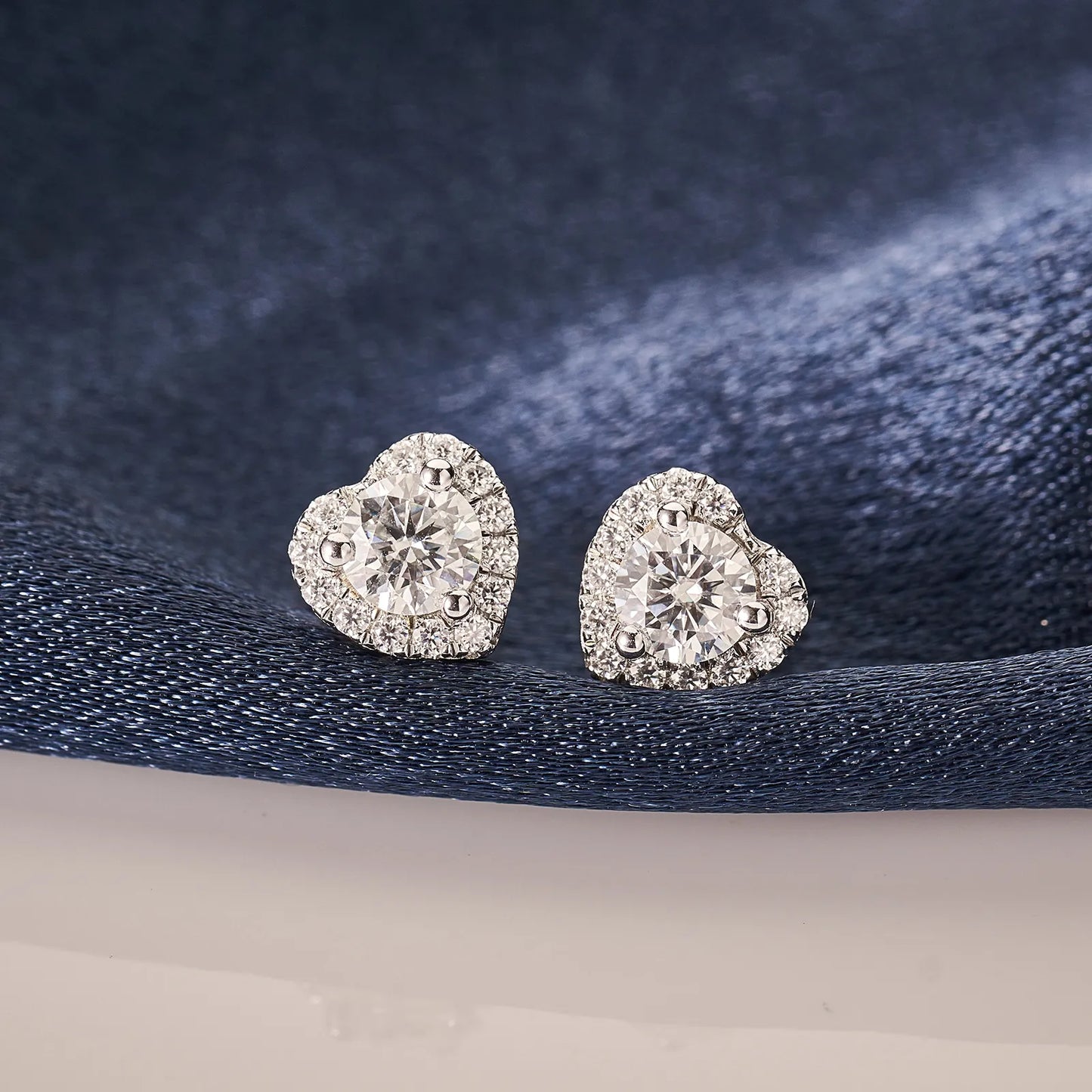 Moissanite Heart Shaped Halo Stud Earrings for Women 1CT