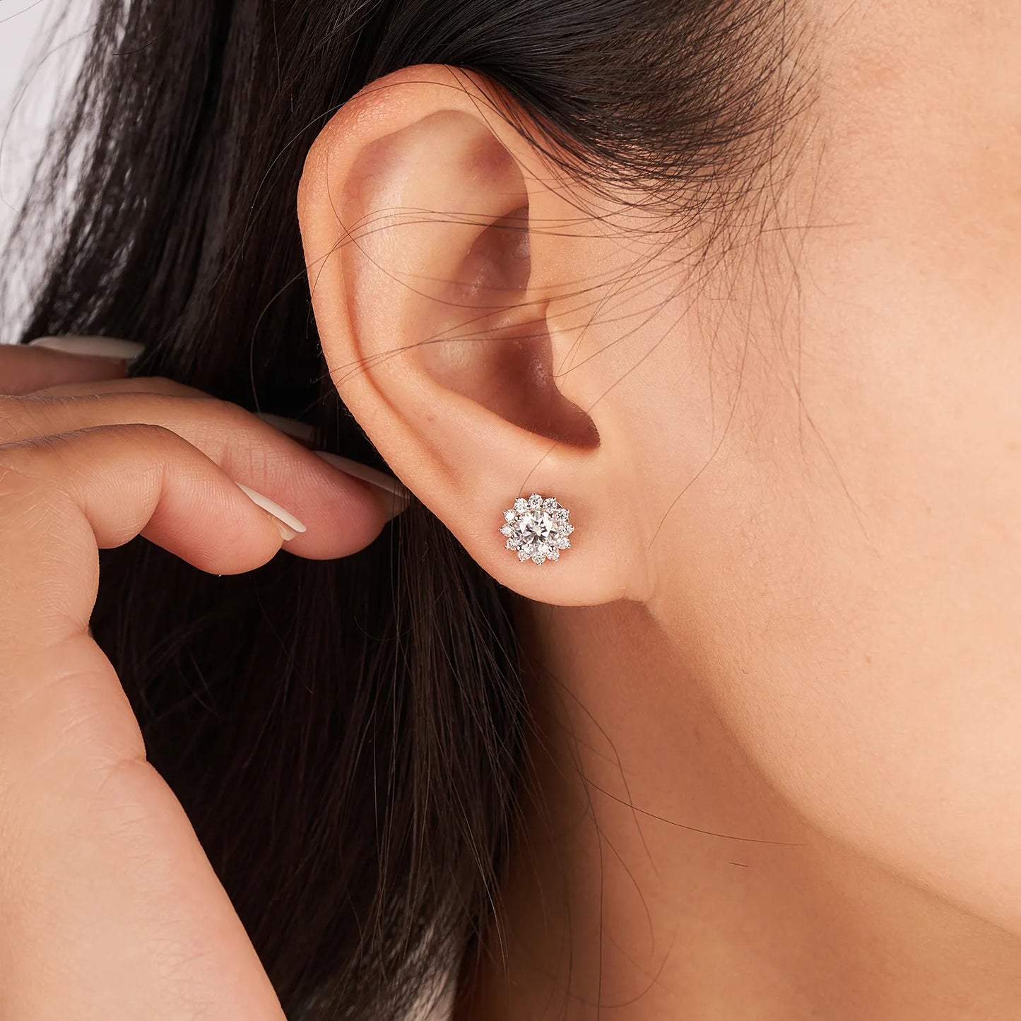 Moissanite Flower Halo Stud Earrings for Women 1CT