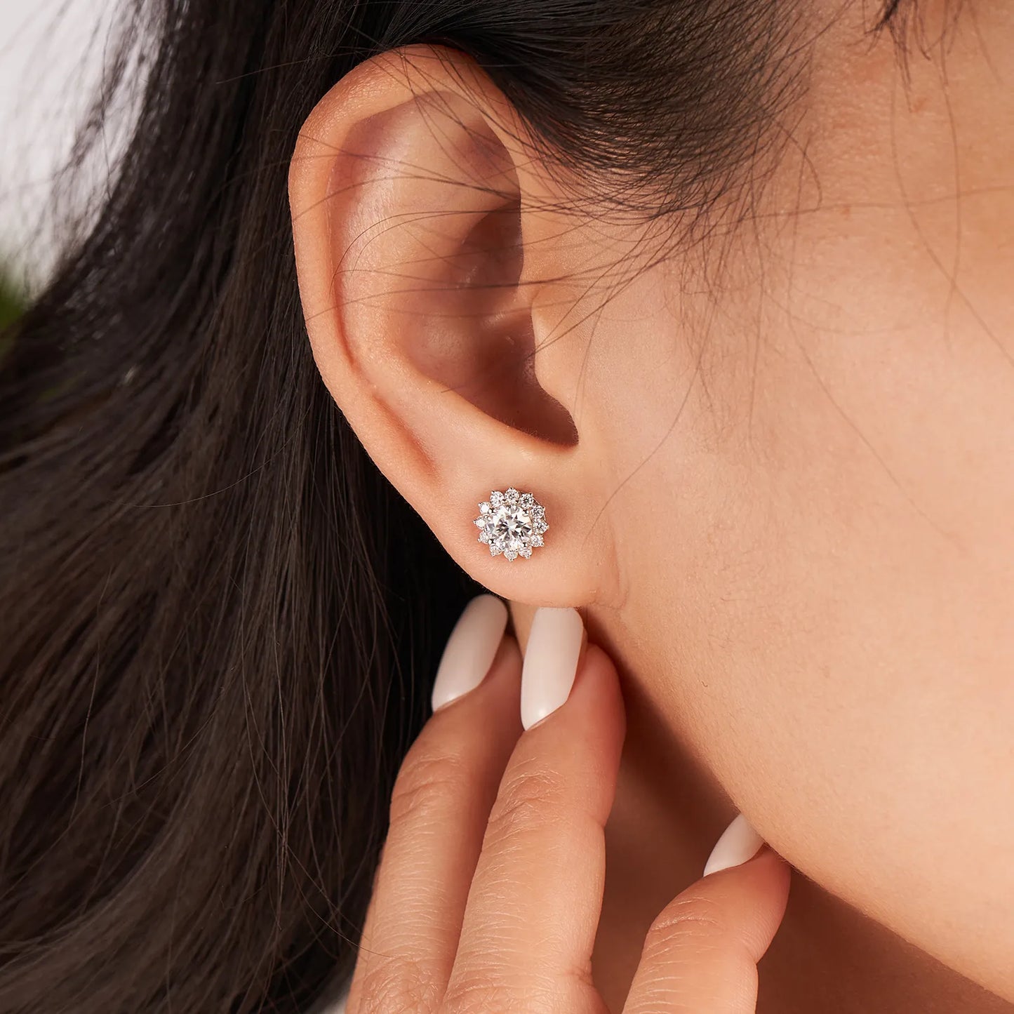 Moissanite Flower Halo Stud Earrings for Women 1CT