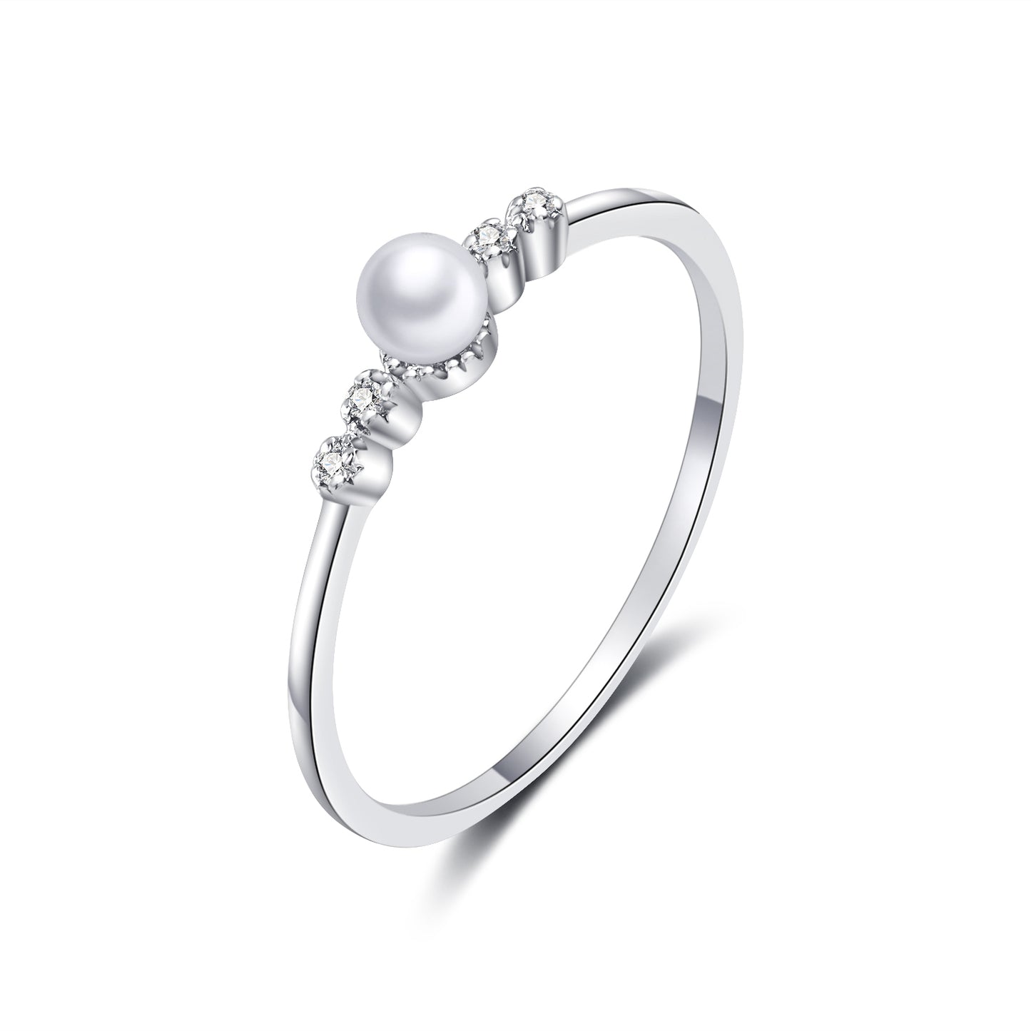 White Freshwater Cultured Pearl Moissanite Ring for Women 3.5mm