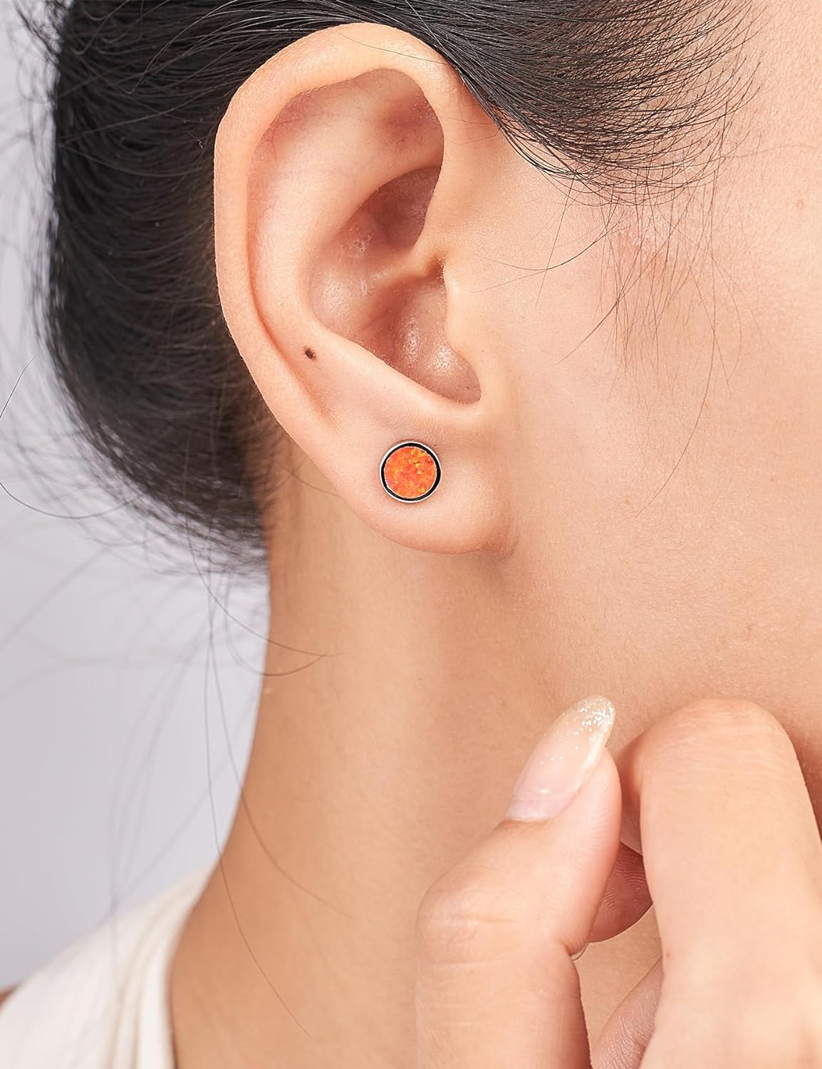 Opal Stud Earrings for Women in Sterling Silver Blue/Orange