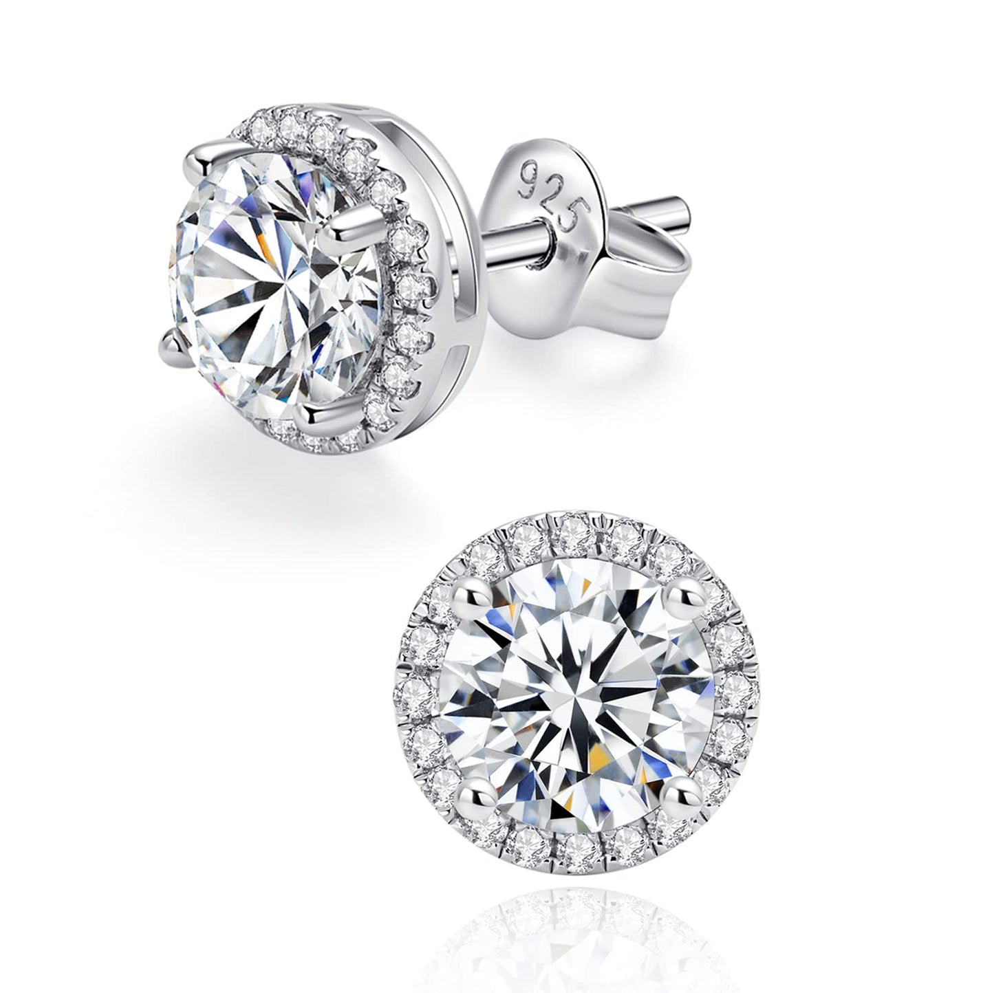 Moissanite Round Cut Halo Stud Earrings for Women