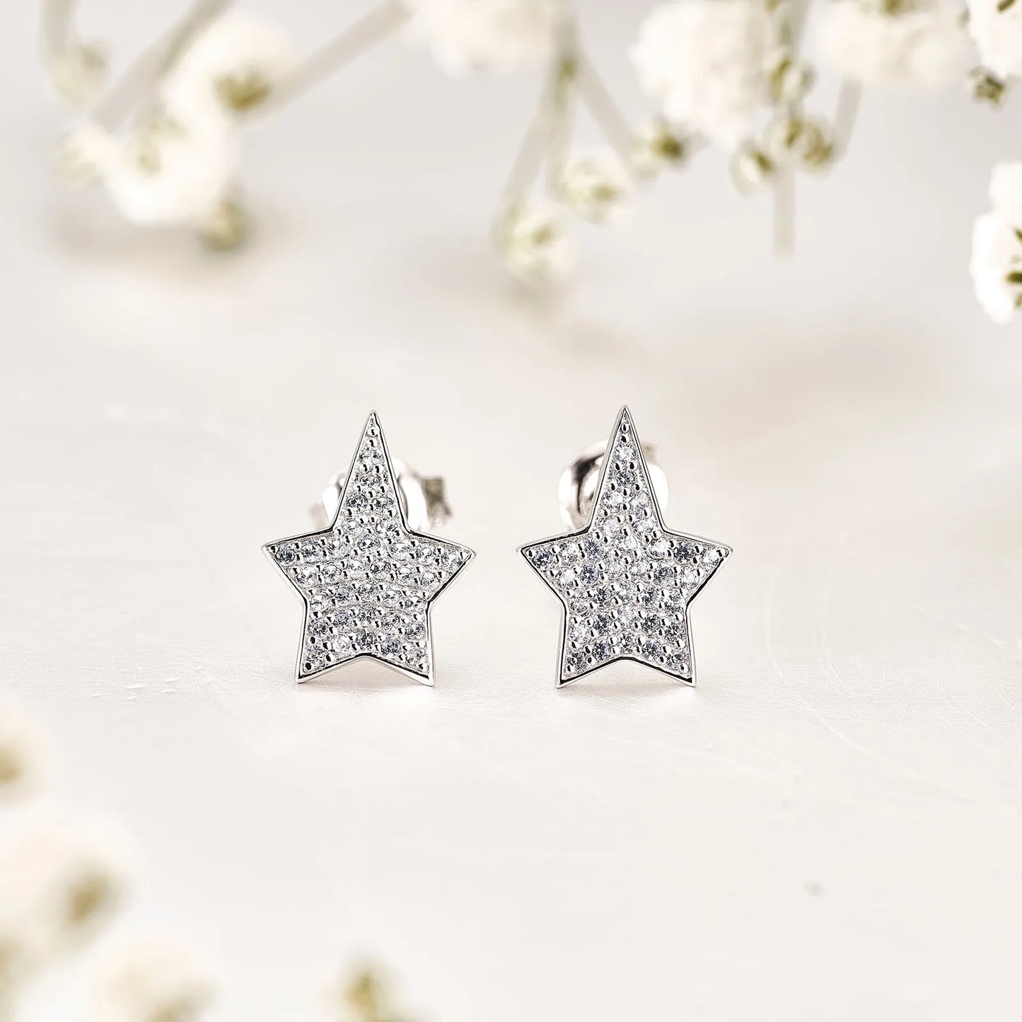 Moissanite Star Pave Stud Earrings for Women