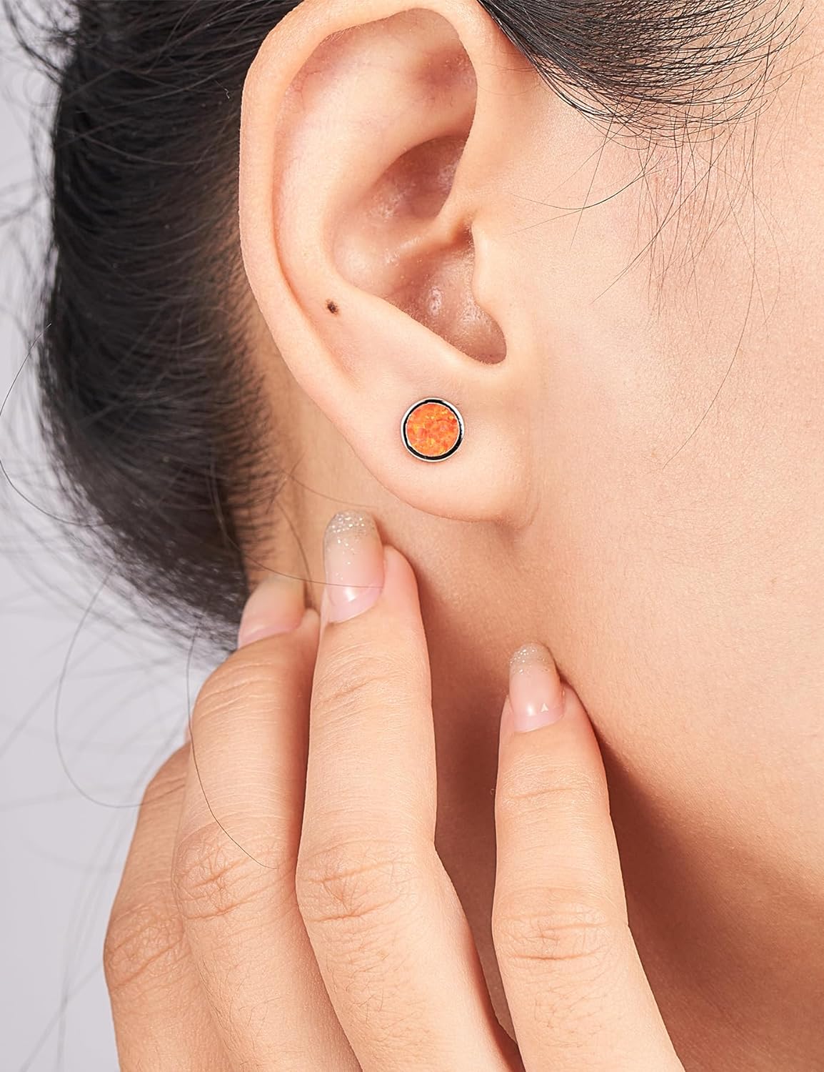 Opal Stud Earrings for Women in Sterling Silver Blue/Orange