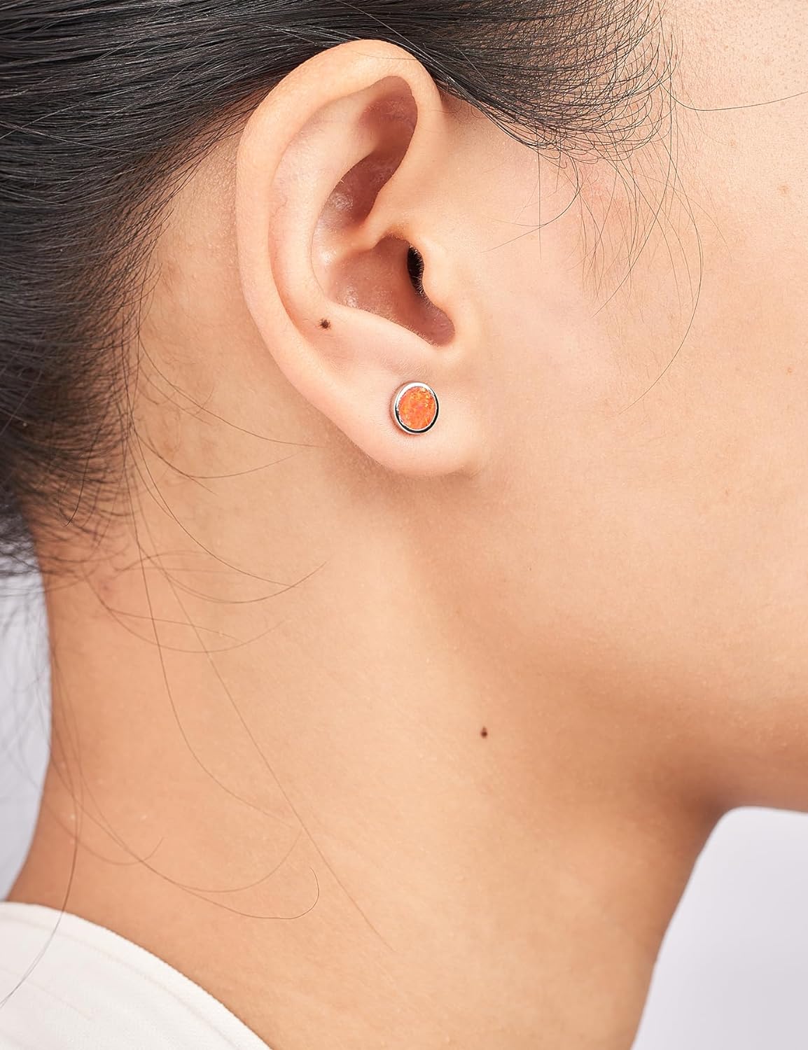 Opal Stud Earrings for Women in Sterling Silver Blue/Orange