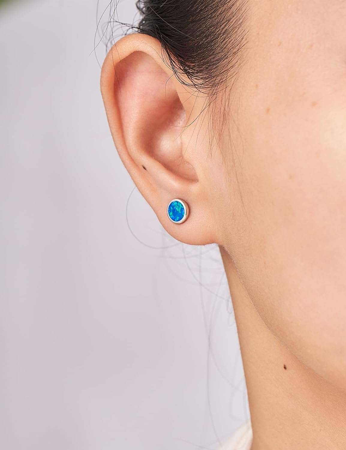 Opal Stud Earrings for Women in Sterling Silver Blue/Orange