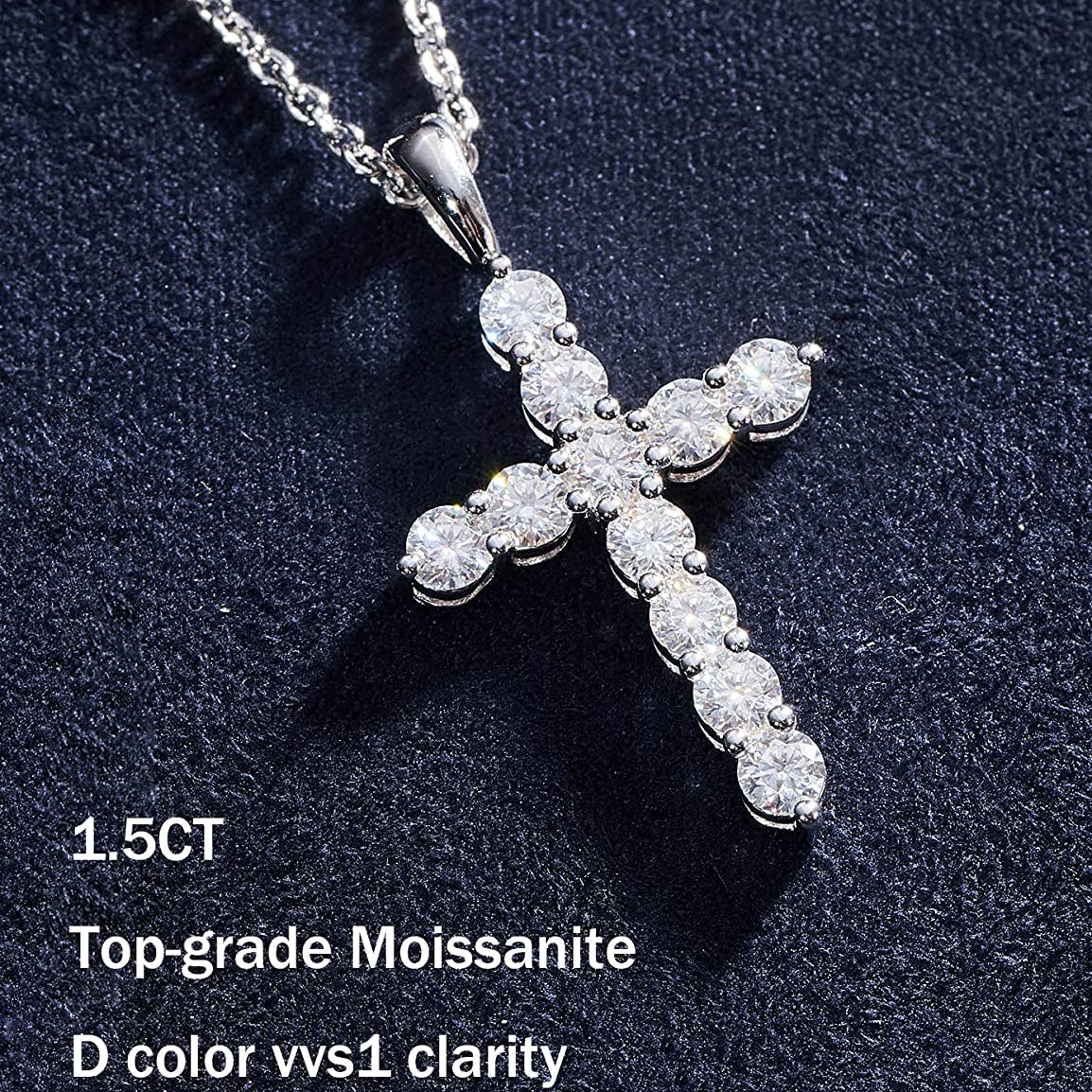 Moissanite Cross Pendent Necklace for Women in Sterling Silver