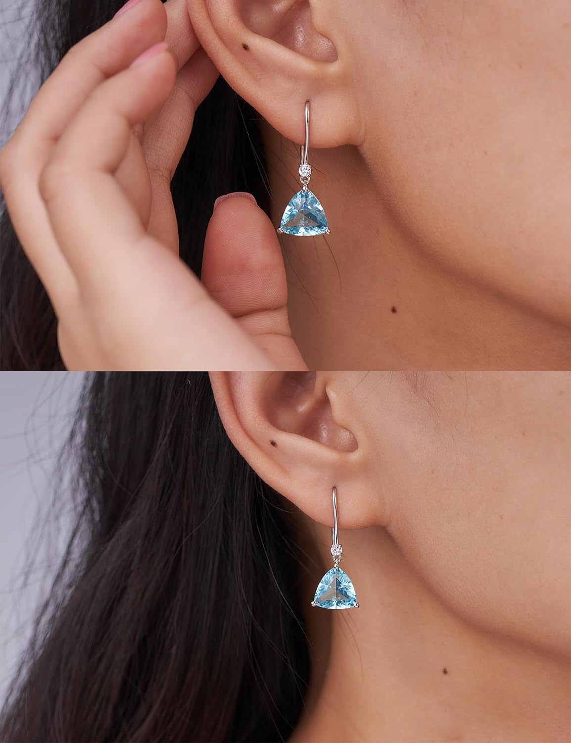 Trillion Cut Cubic Zirconia Drop Earrings for Women in Silver