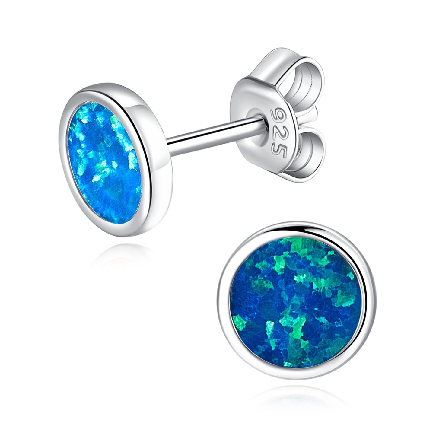 Opal Stud Earrings for Women in Sterling Silver Blue/Orange