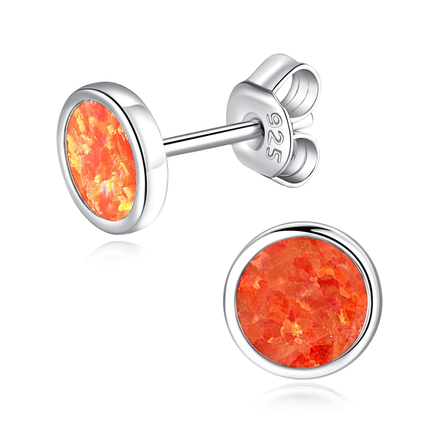 Opal Stud Earrings for Women in Sterling Silver Blue/Orange