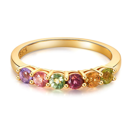 6 Stone Muilti-color Gemstone Wedding Band for Women