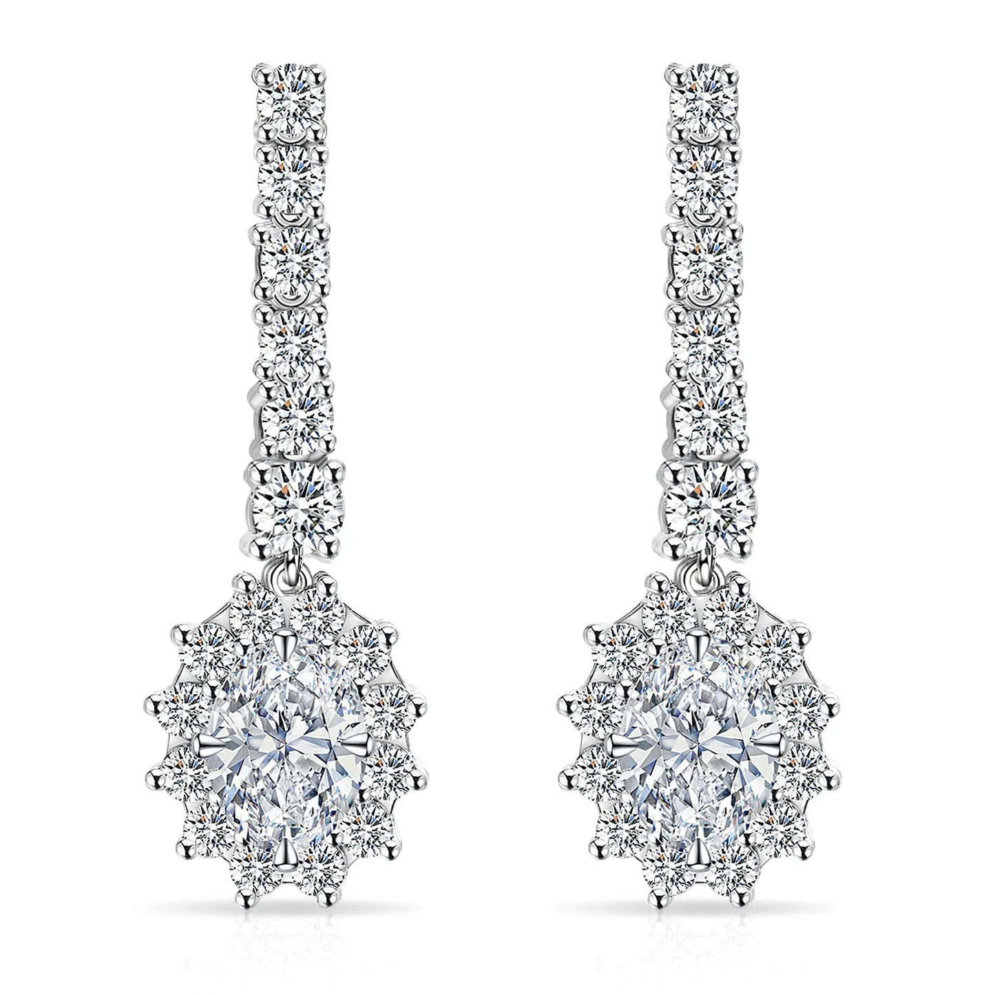 Moissanite Oval Drop Cluster Earrings for Women 1.7CT