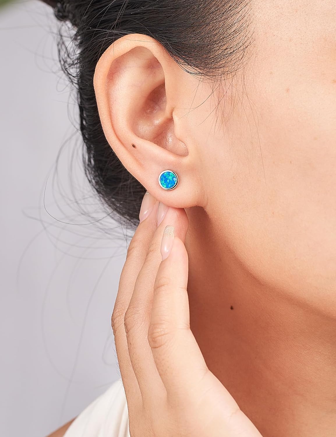 Opal Stud Earrings for Women in Sterling Silver Blue/Orange