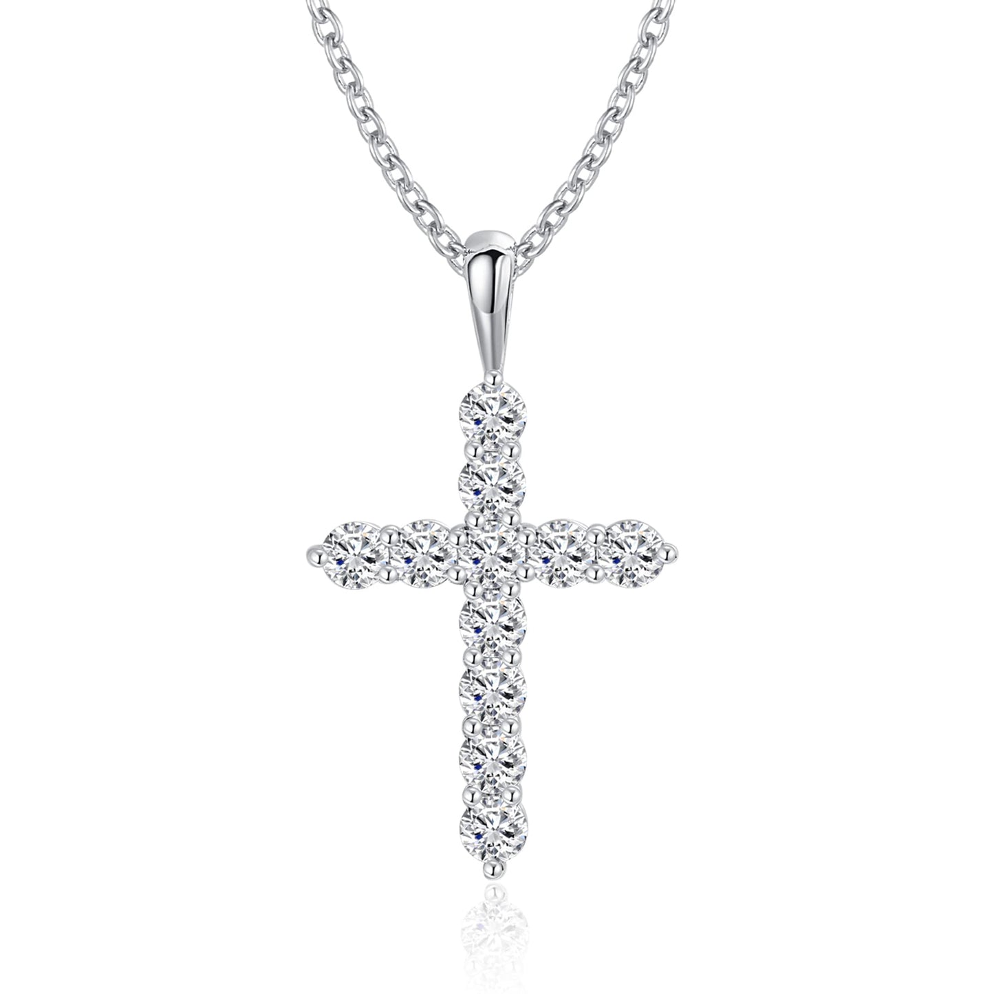 Moissanite Cross Pendent Necklace for Women in Sterling Silver