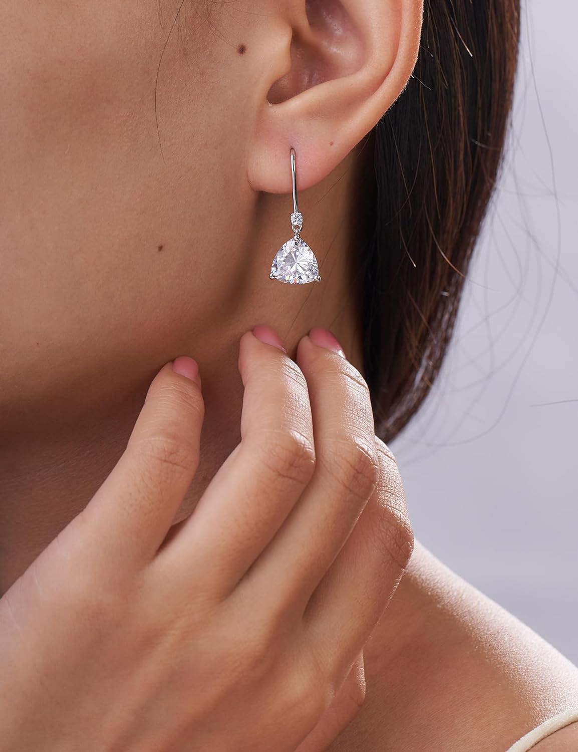 Trillion Cut Cubic Zirconia Drop Earrings for Women in Silver