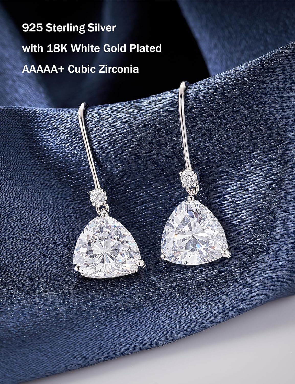 Trillion Cut Cubic Zirconia Drop Earrings for Women in Silver