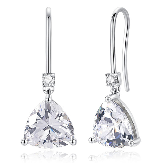 Trillion Cut Cubic Zirconia Drop Earrings for Women in Silver