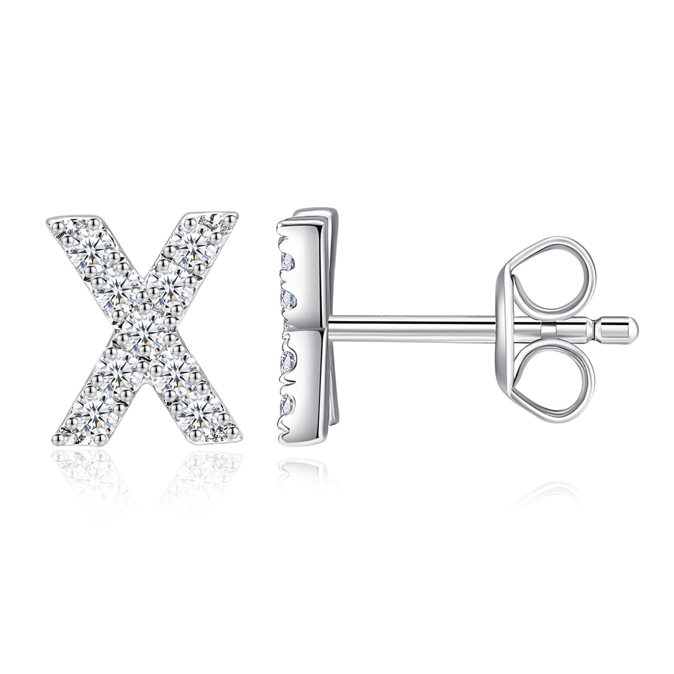 Moissanite Initial Letter Stud Earrings for Women in Silver