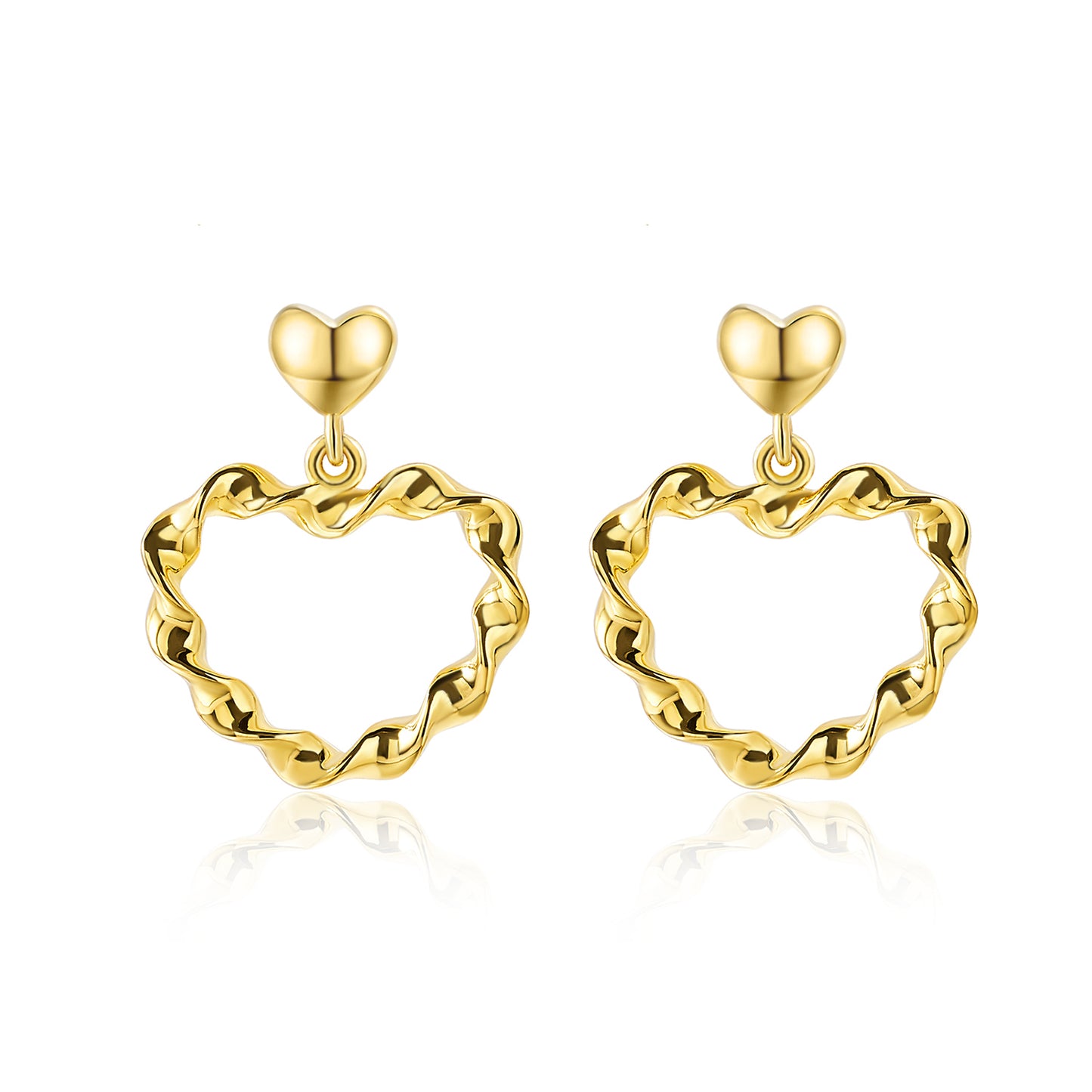 Twisted Heart Shaped Drop Earrings for Women Yellow Gold