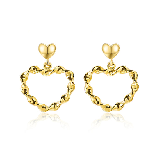 Twisted Heart Shaped Drop Earrings for Women Yellow Gold