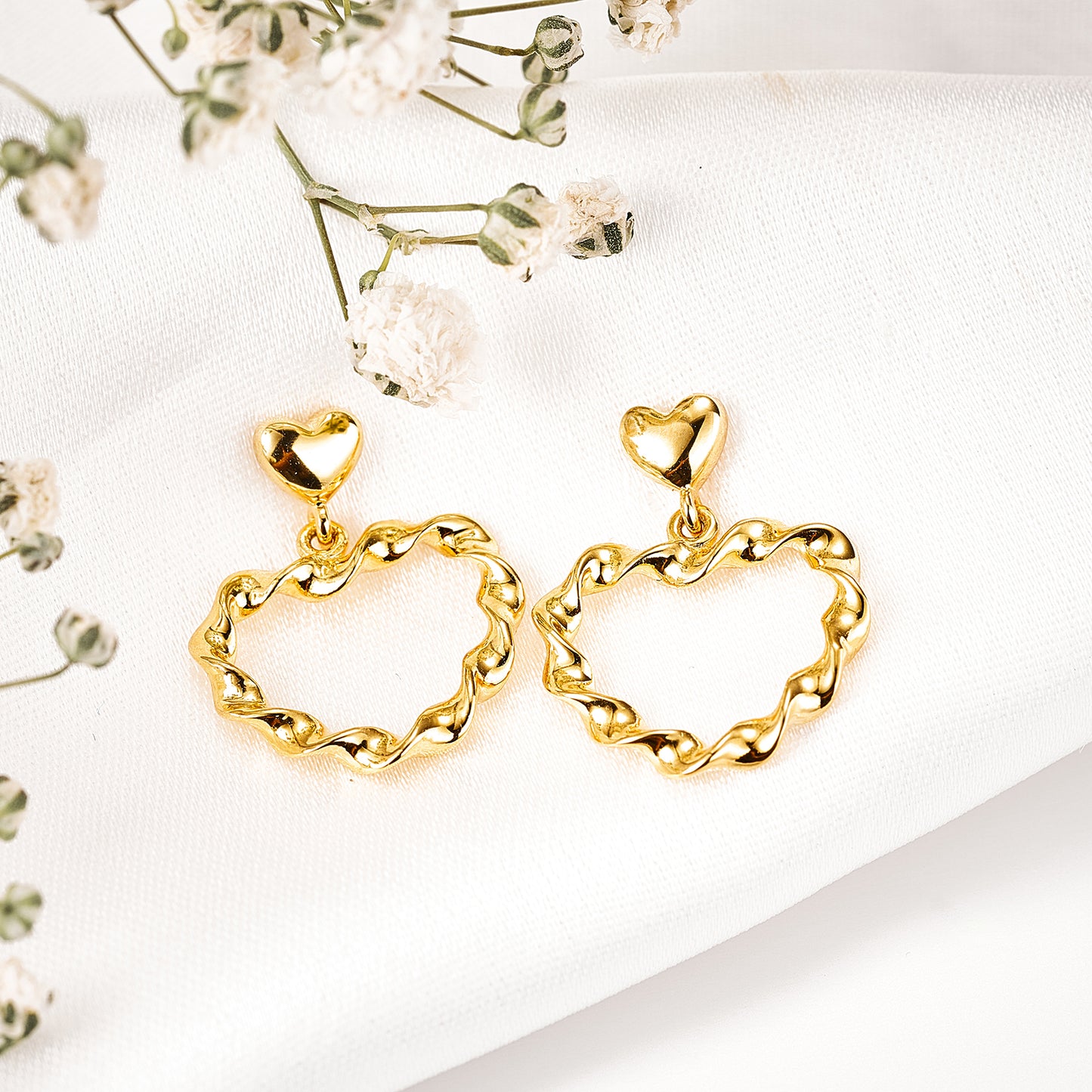 Twisted Heart Shaped Drop Earrings for Women Yellow Gold