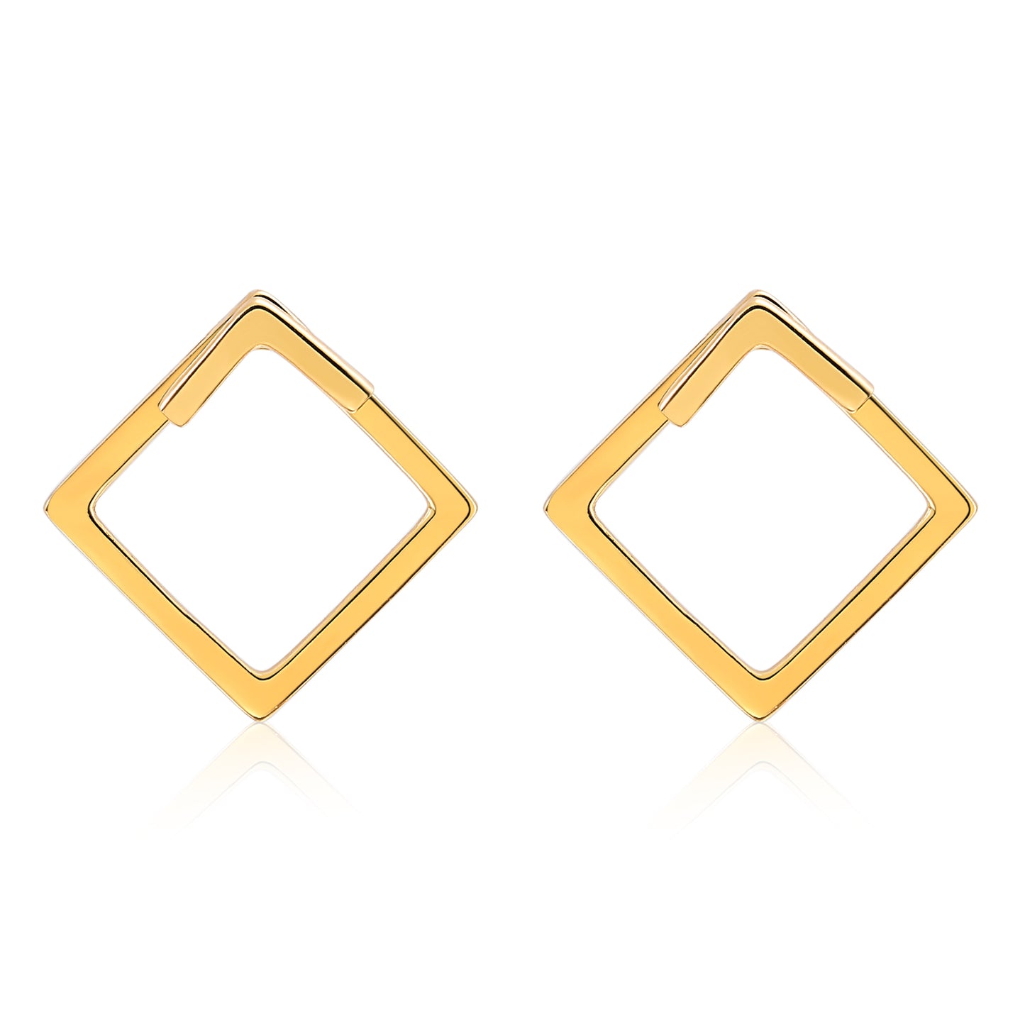 Sterling Silver Open Square Stud Earring for Women Yellow Gold