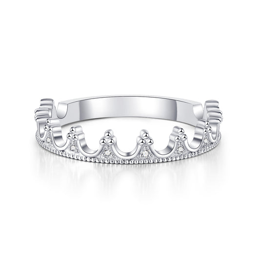 Moissanite Tiara Crown Stackable Wedding Band for Women