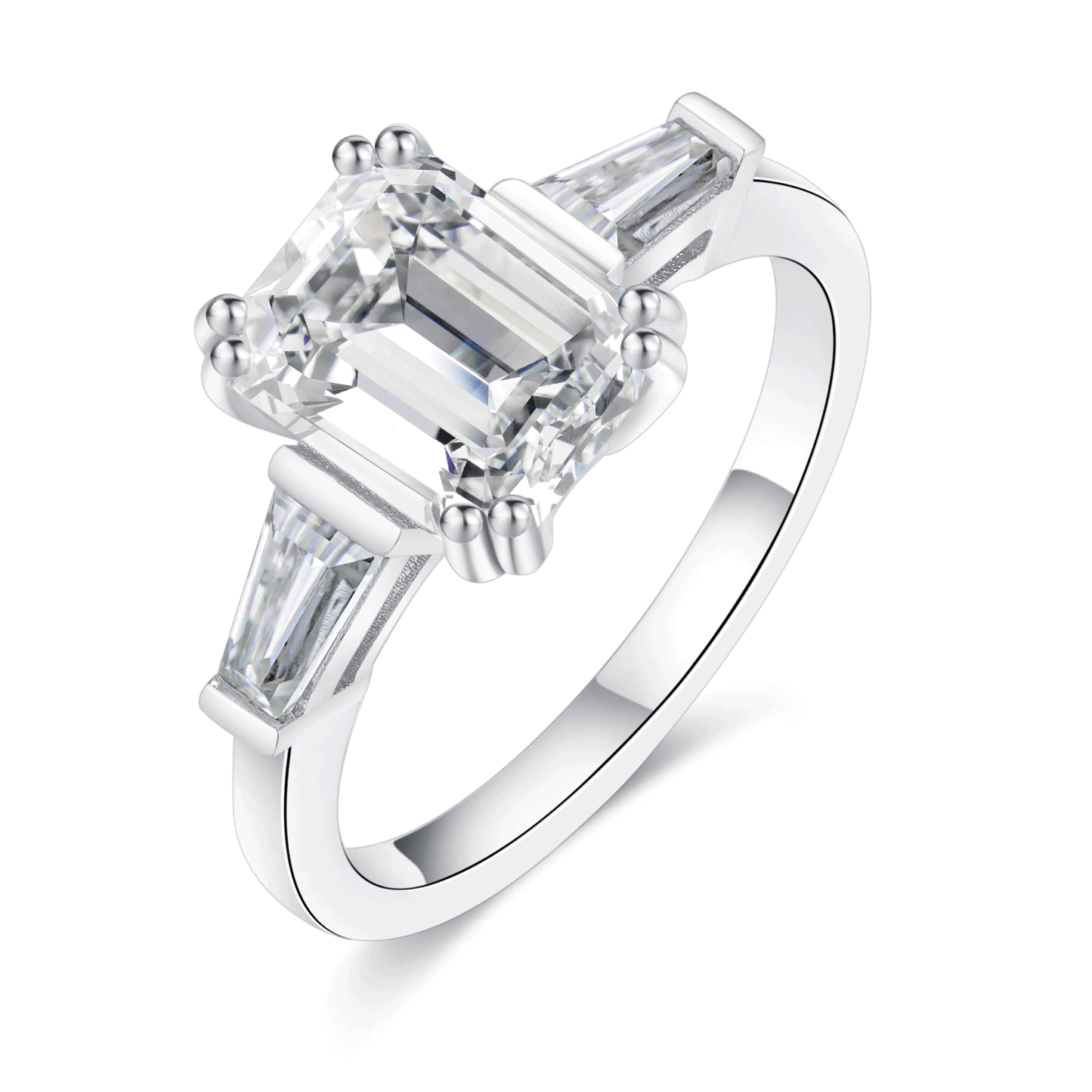 Emerald Cut Solitaire Engagement Moissanite Wedding Rings