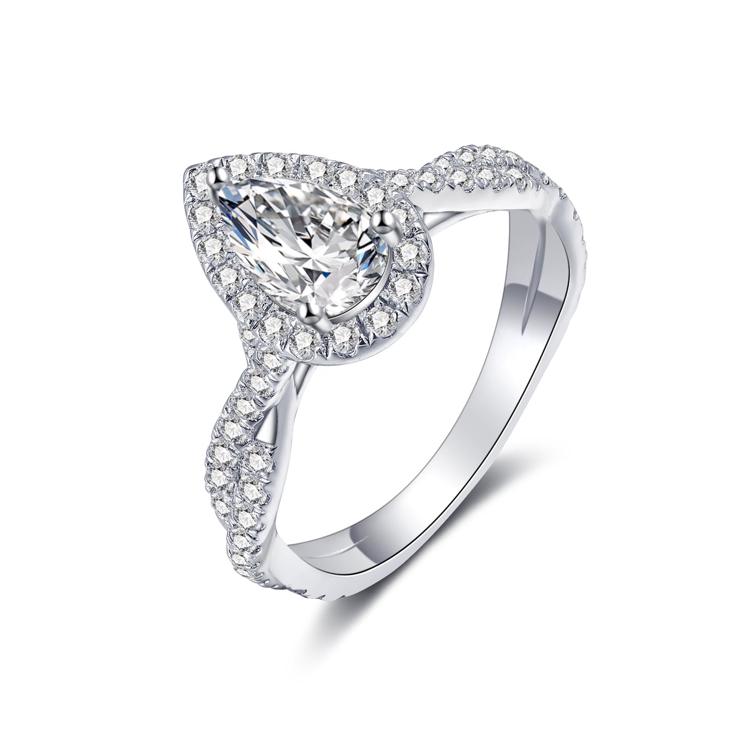 IMOLOVE 1CT Pear Shaped Moissanite Halo Engagement Ring with Infinity ...