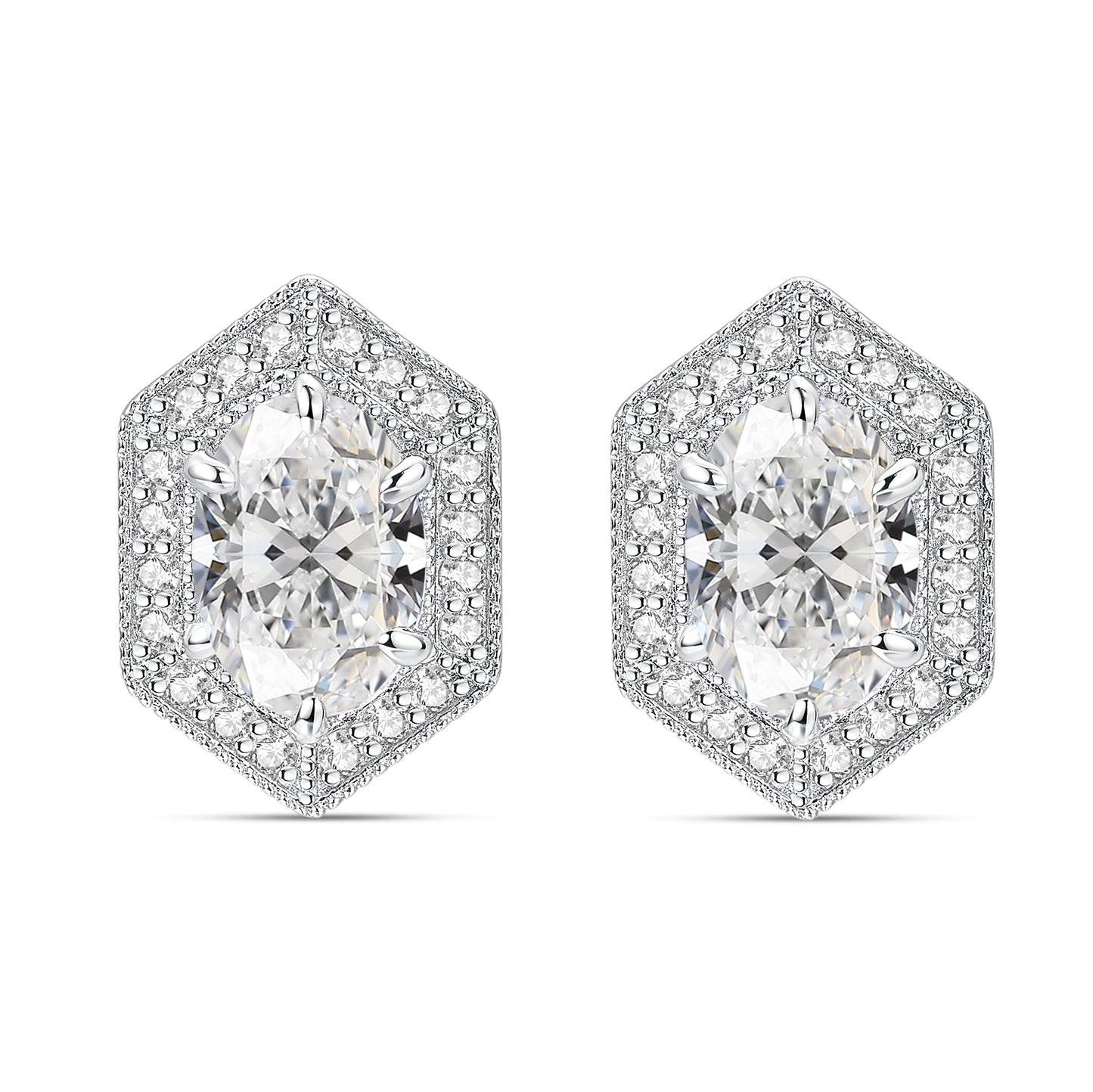 Moissanite Oval Cut Hexagon Halo Stud Earrings for Women