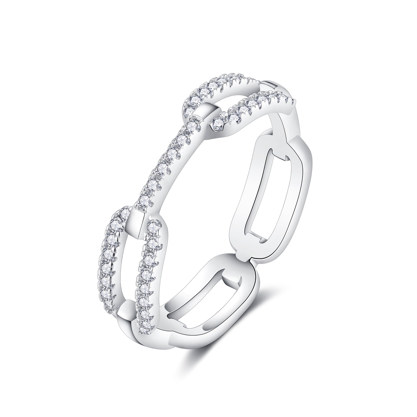 Moissanite Sterling Silver Chain Link Eternity Ring for Women