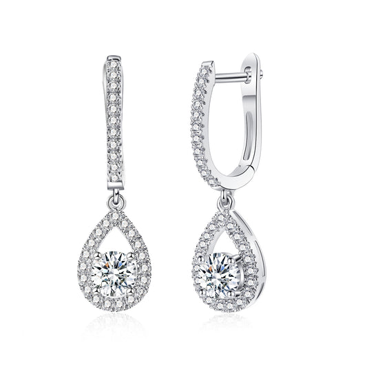 Moissanite Teardrop Lever Back Earrings for Women 1CT