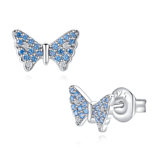 Moissanite Blue Butterfly Stud Earrings for Women