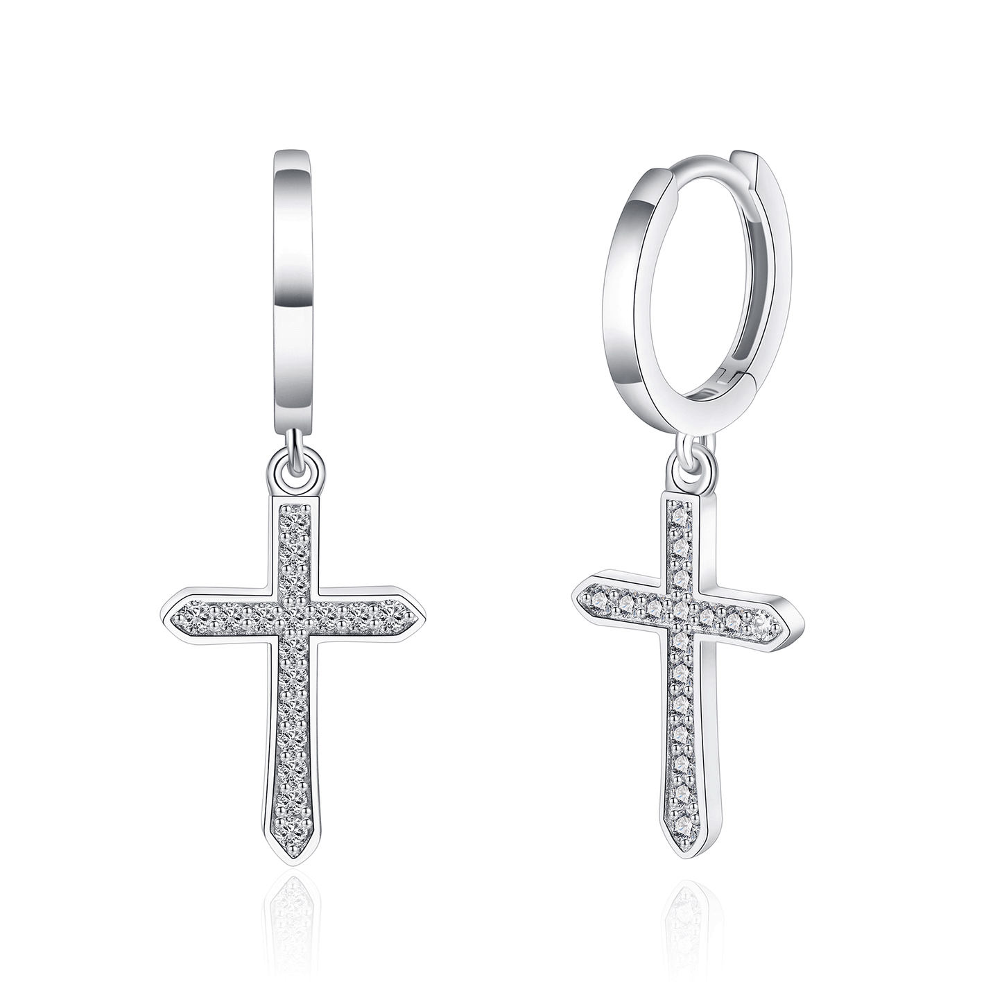 Moissanite Cross Dangle Huggie Hoop Earrings for Women