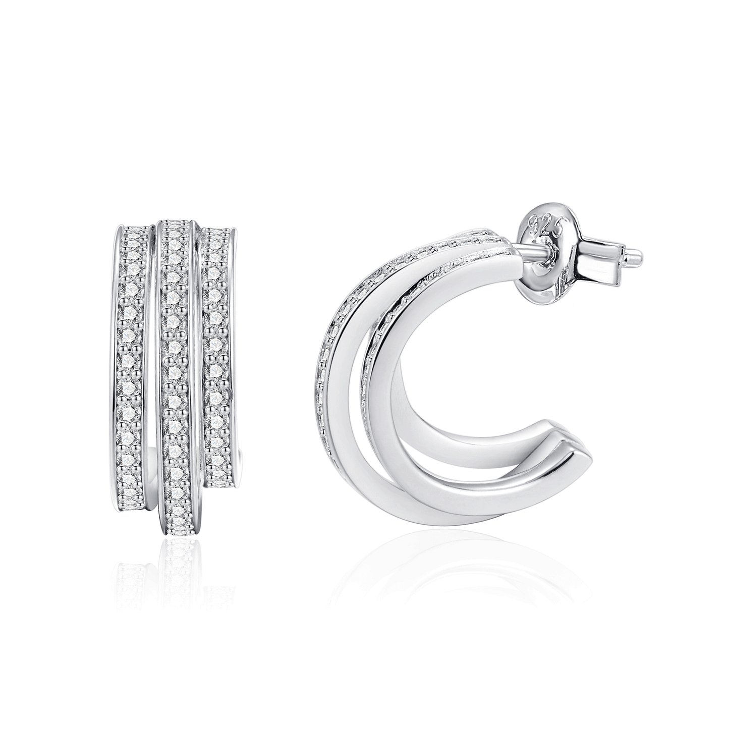 Moissanite Three Row Post Split Half Hoop Earrings for Women