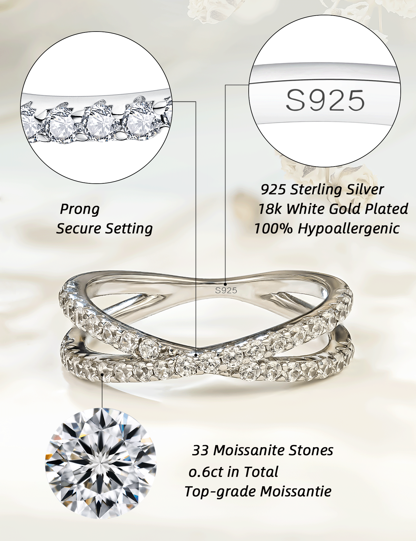 Moissanite Criss Cross Eternity Wedding Band for Women