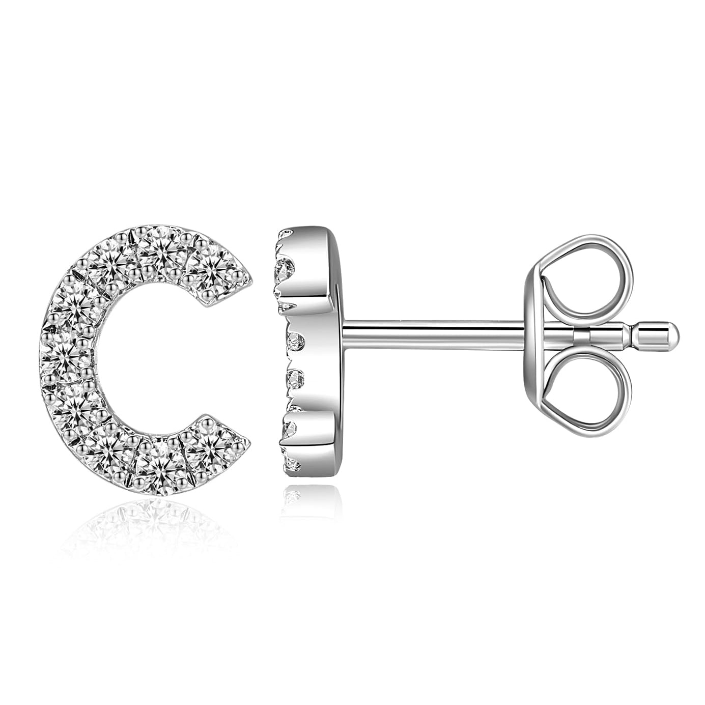 Moissanite Initial Letter Stud Earrings for Women in Silver